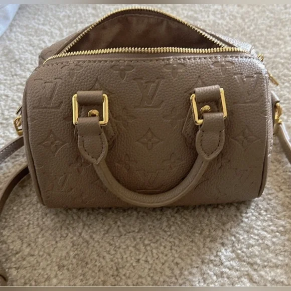 Cross-Body Taupe Satchel with Gold Accents - Picture 2 of 13
